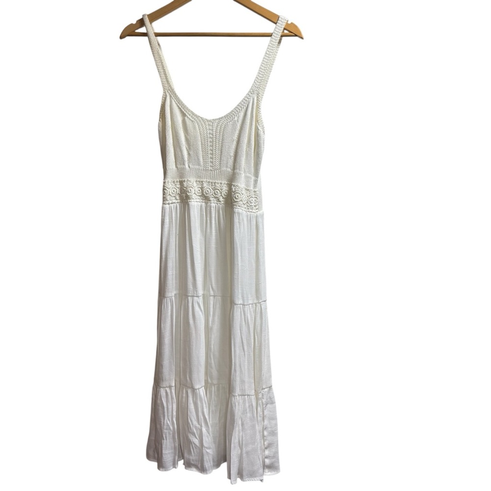 Forever 21 White Crochet Knit Tiered Midi Sundress‎ Small Boho Cottagecore #573